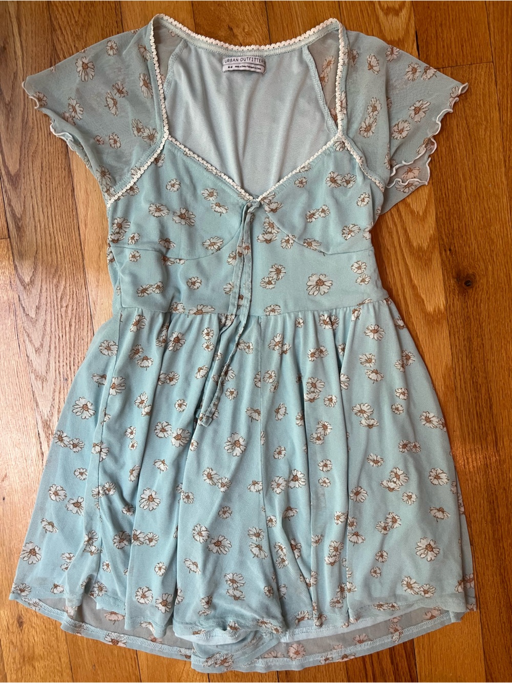 Urban Outfitters Floral Lace-Trim Romper - Blue